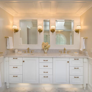 Traditional & Luxurious Custom Bathroom - White Cabinets with Gold Hardware