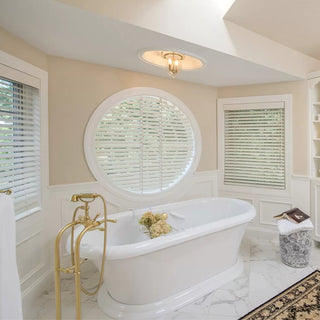 Traditional & Luxurious Custom Bathroom - White Soaker Tub with Gold Hardware