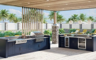 weatherstrong dark blue outdoor kitchen