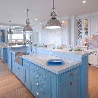 Dual Level Kitchen Island with farmhouse sink, Blue Kitchen Island near Sarasota, FL